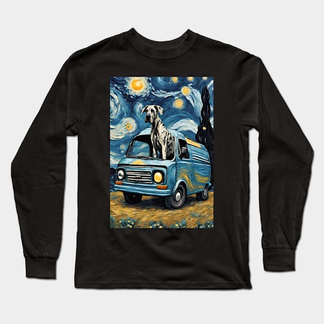 Great Dane Dog Breed Painting in a Van Gogh Starry Night Art Style Long Sleeve T-Shirt by Art-Jiyuu